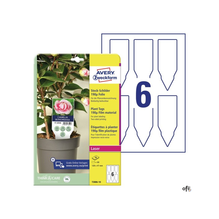 Tabliczki do oznaczania roślin, foliowe, 190_, 128 x 47 mm, 10 ark., Avery Zweckform T3006-10