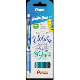 Pióro kulkowe ENERGEL 0,7 mm,  kpl.4 kolory BŁĘKITNE UKOJENIE BL77-ST4CACSSPL PENTEL