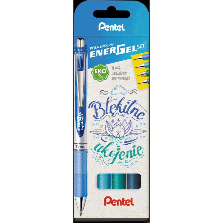 Pióro kulkowe ENERGEL 0,7 mm,  kpl.4 kolory BŁĘKITNE UKOJENIE BL77-ST4CACSSPL PENTEL
