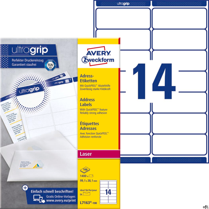 Etykiety adresowe L7163-100 99,1 x 38,1 100 ark Avery Zweckform