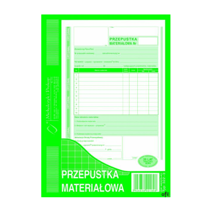 322-3 PM Przepustka materiałow MICHALCZYK I PROKOP