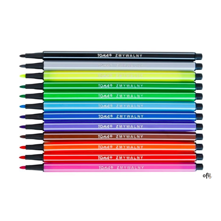 Flamastry szkolne 12 kolorowe, spieralne, cienka końcówka, mix TO-591 Toma