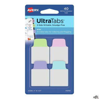 Ultra Tabs - samoprzylepne zakładki indeksujące, kolorowe, pastelowe, 25,4x38, 40 szt., Avery Zweckform 74761