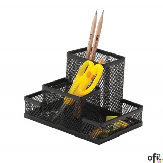 Przybornik na biurko siatka metalowy 4 komory czarny 153x103x100mm  KF15112