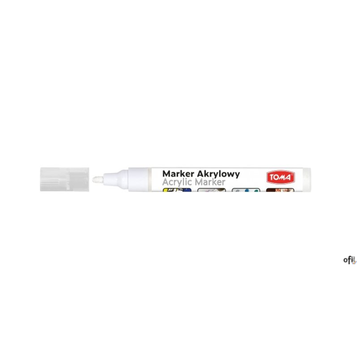 Marker akrylowy, fibrowa końcówka okrągła 2-5mm,  biały TO-402 Toma