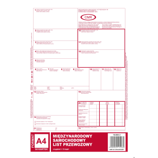 Międynarodowy list przewozowy CMR A4, 84 kartki (1+5) 10-800-3 DOTTS