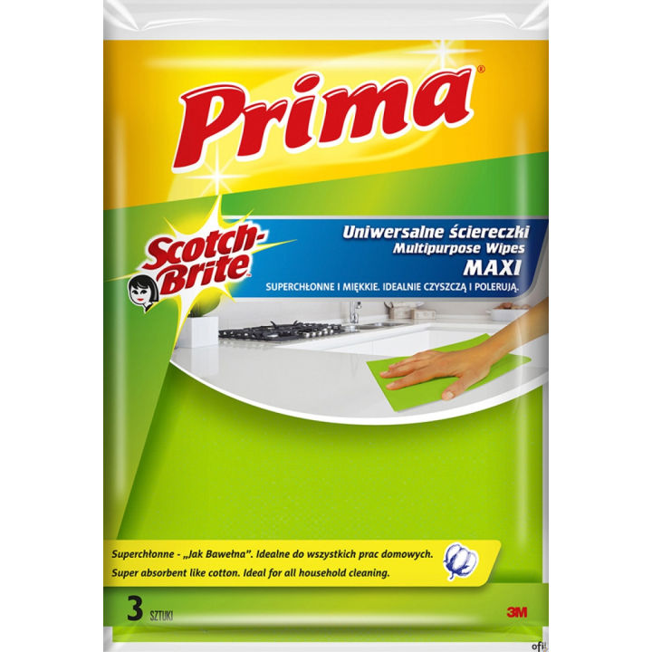 Ściereczki uniwersalne PRIMA Maxi Jak bawełna, 3szt., żółte