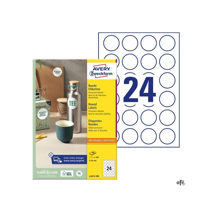 Etykiety okrągłe L3415-100 Q40 100 ark. Avery Zweckform