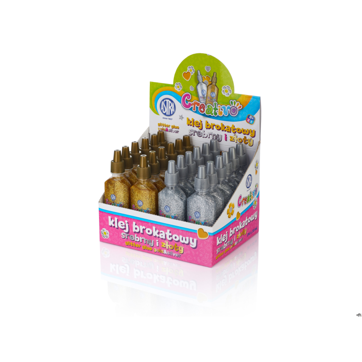 Klej brokatowy 35 ml złoty i srebrny - display 24 sztuki ASTRA, 332118001