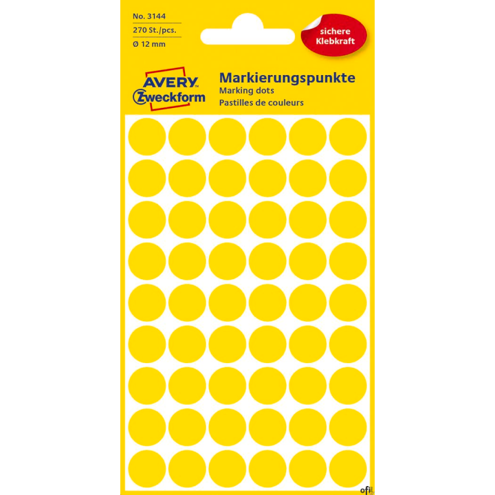Kółka do zaznaczania żółte 3144 Q12 5ark. Avery Zweckform