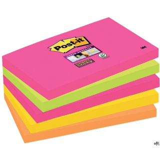 Bloczek samoprzylepny POST-IT Super Sticky (655S-N), 127x76mm, 5x90 kartek, neonowe