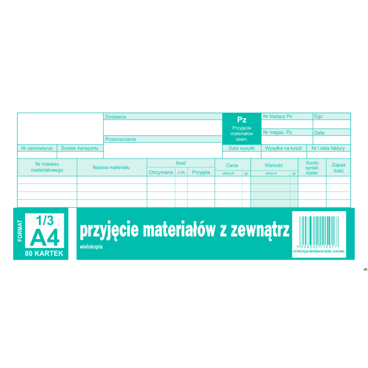 Przyjęcie materiałów z zewnątrz PZ, 1/3 A4 80 kartek, 10-352-8 DOTTS
