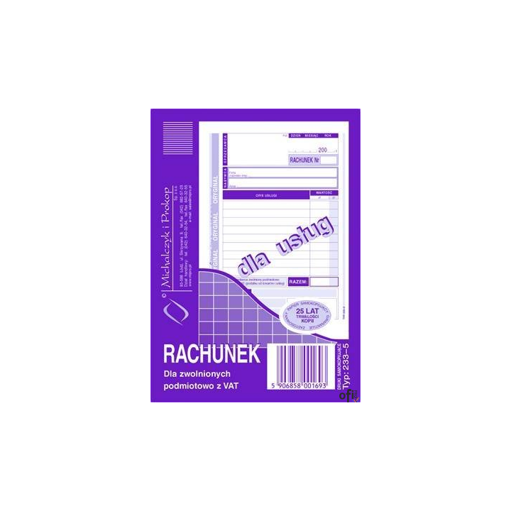 233-5 Rachunek A6 dla zwol.z VAT(usługa) MICHALCZYK i PROKOP