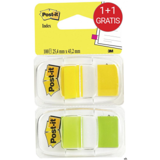 Zestaw zakładek indeksujących Post-it_ (6923SP-45PO), pp, 25,4x43,1mm, 2x50 kart., żółty/zielony