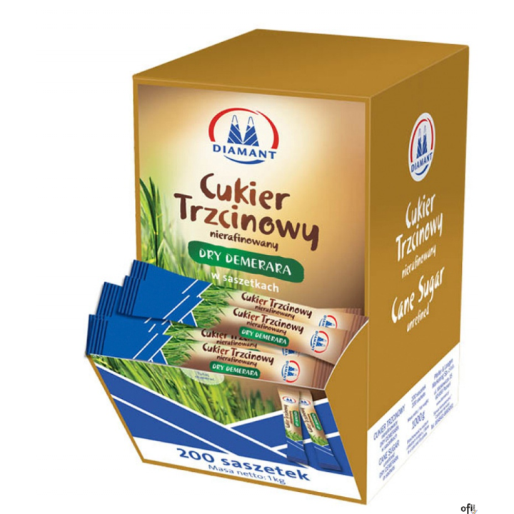 Cukier DIAMANT trzcinowy w saszetkach 200szt Dry Demerara