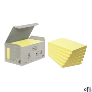 Ekologiczne karteczki samoprzylepne Post-it_ z certyfikatem PEFC Recycled, Żółte, 76x76mm, 6 bloczków po 100 karteczek,