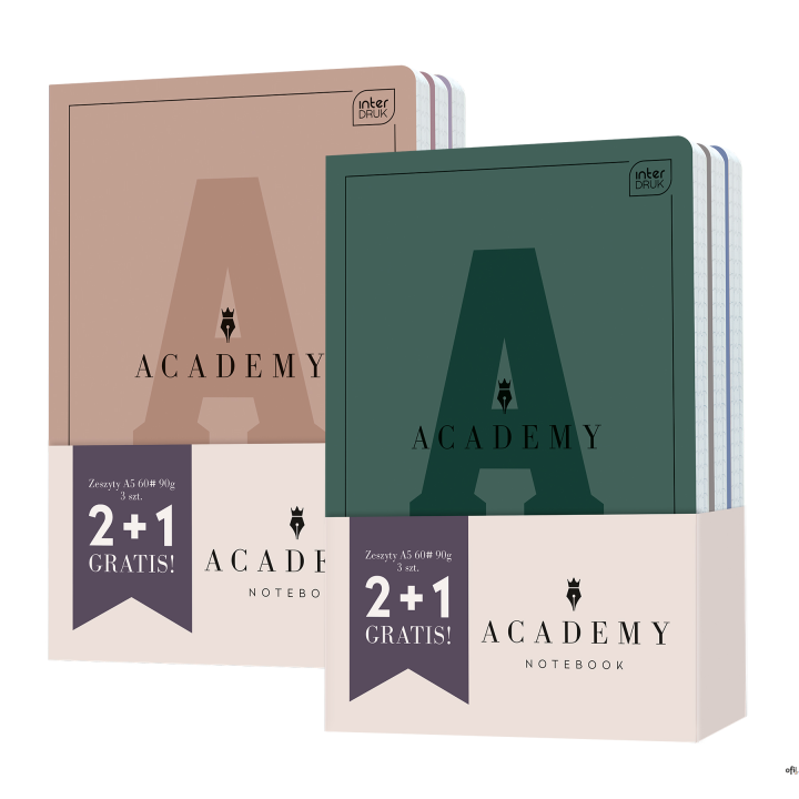 Zeszyt A5 60k. kratka 90g. (3 szt.) ACADEMY Hybrid mix INTERDRUK