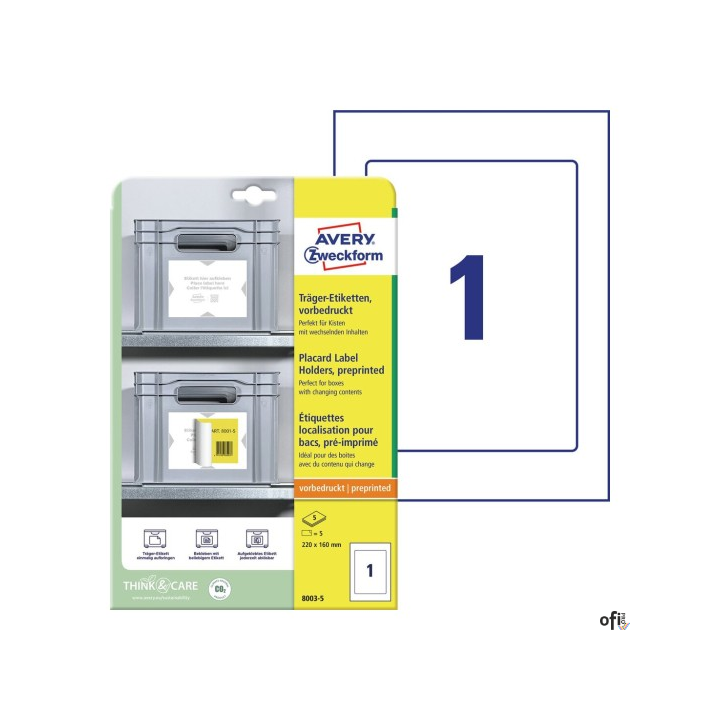Podkładki pod etykiety, 220 x 160 mm, 5 ark. (już z nadrukiem), Avery Zweckform 8003-5