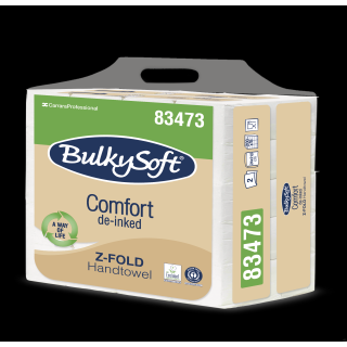 BulkySoft Comfort de-inked, celuloza z recyklingu, ręcznik papierowy, ZZ, 3 panelowy, 2W, 4x21,5cm, biały, 3000 listków, 83473