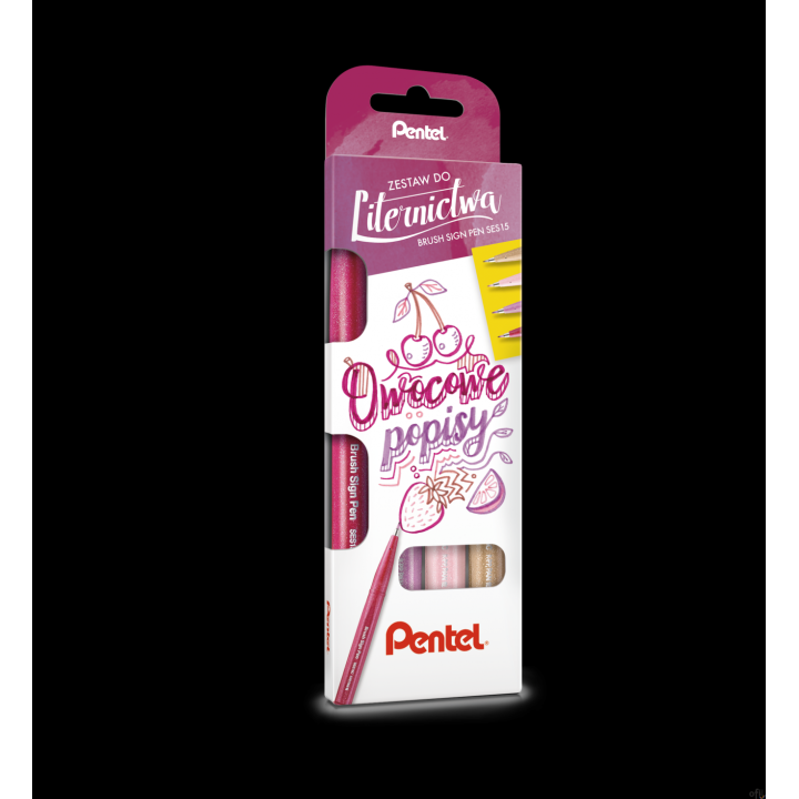 Zestaw pisaków pędzelkowych do kaligrafii i liternictwa OWOCOWE POPISY SES15C-ST4BEPPPL PENTEL