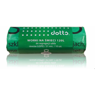 Worki na śmieci 120l 10szt., DOTTS, do segregacji szkła, NADRUK, mocne (LDPE), 31mic., zielone