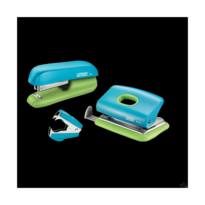 Zszywacz F5 i Dziurkacz FC10 RAPID No10 10kartek niebieski/zielony5000370