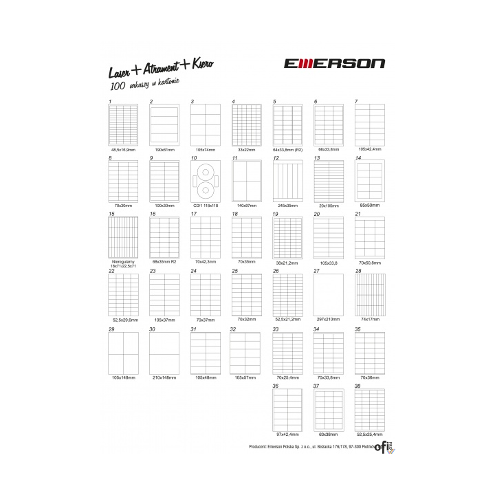 Etykiety A4 70*30 biała (100) 008 EMERSON eta4070x030w