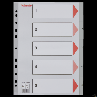 Przekładki plastikowe szare PP A4 1-5 100103 numeryczne ESSELTE