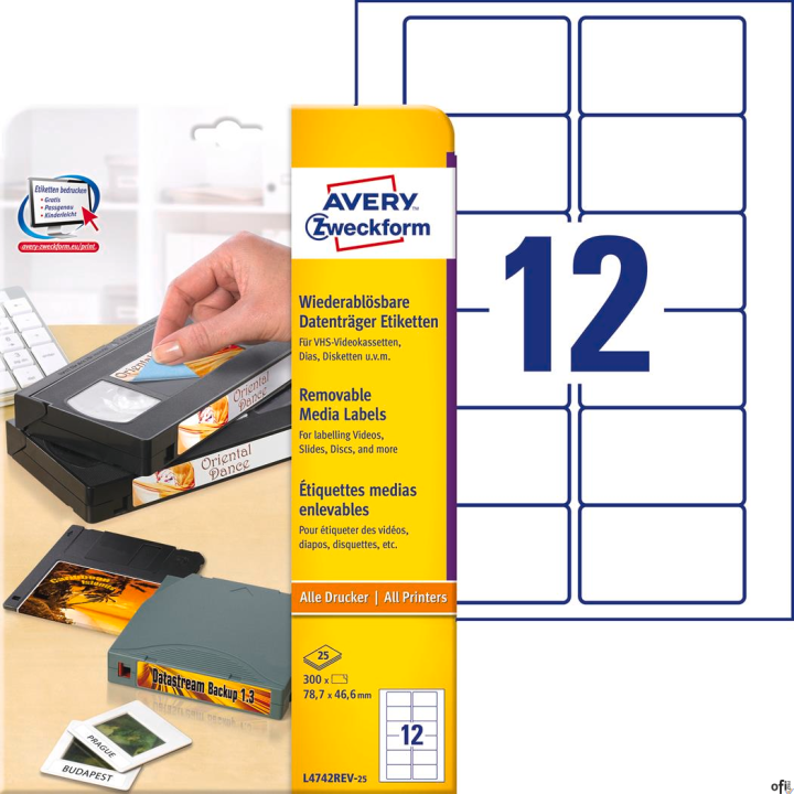 Etykiety na kasety L4742REV-25 78,7 x 46,6 25ark Usuwalne, Avery Zweckform