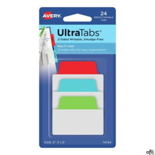 Ultra Tabs - samoprzylepne zakładki indeksujące, kolorowe, klasyczne, 50,8x38, 24 szt., Avery Zweckform 74754