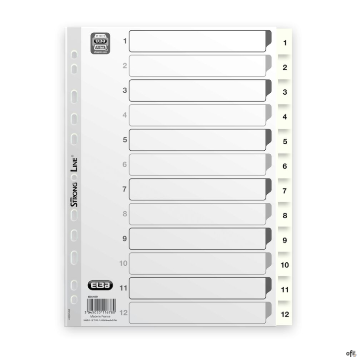 Przekładki numeryczne A4 MAXI 1-12, białe, polipropylenowe, OXFORD 100204771