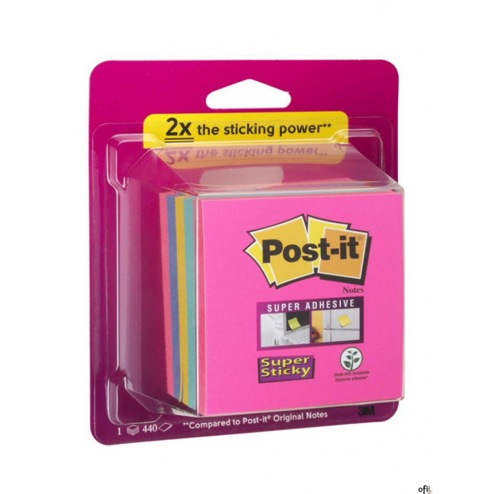 Kostka samoprzylepna POST-IT_ Super Sticky (2028-SS-RBWC), 76x76mm, 1x440 kart., mix kolorów