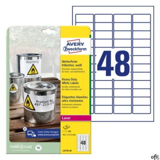 Etykiety Heavy Duty L4778-20 45,7 x 21,2 20ark Avery Zweckform, białe, poliestrowe