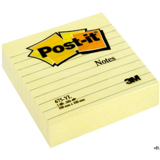 Bloczek samoprzylepny POST-IT_ w linie (675-YL), 100x100mm, 1x300 kart., żółty (X)