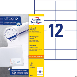 Etykiety uniwersalne 3424 105 x 48 100 ark. Trwałe, białe Avery Zweckform