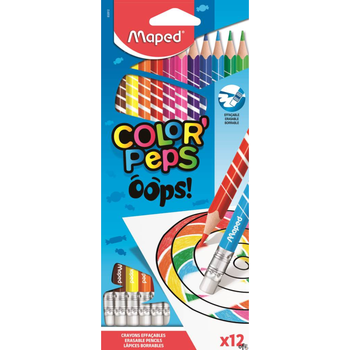 Kredki trójkątne ścieralne z gumką COLORPAPS OOPS 12 szt. 832812  MAPED