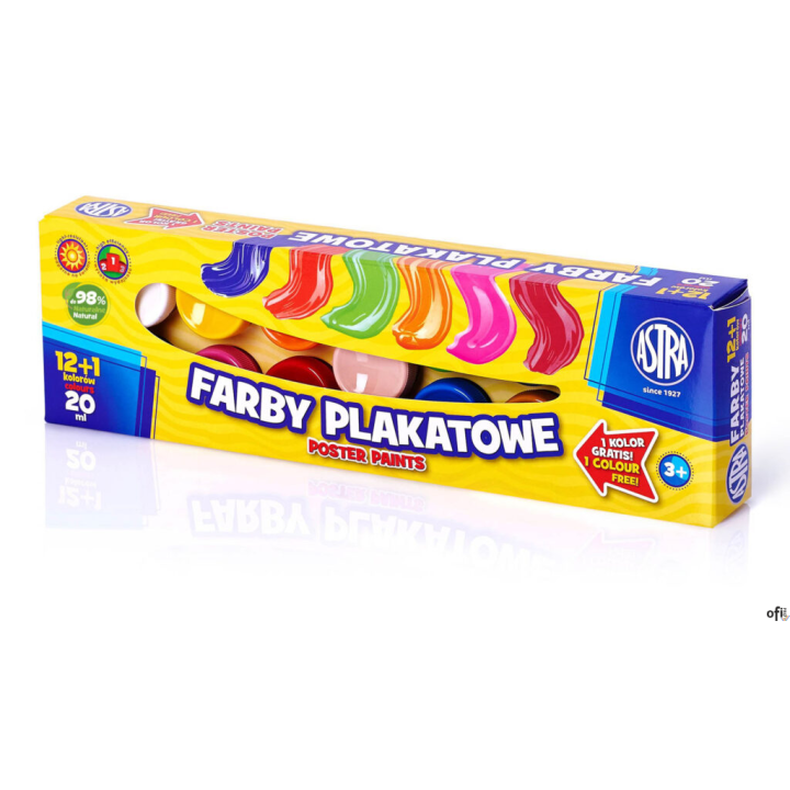 Farby plakatowe Astra 13 kolorów - 20 ml 12+1 kolor gratis, 301115005