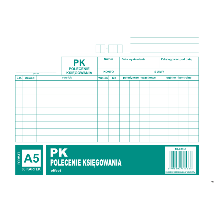 Polecenie księgowania PK A5, 80 kartek offset, 10-439-3 DOTTS