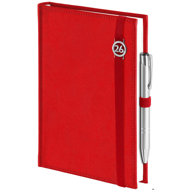 Kalendarz Piko z gumką czerwony z ażurową datówką B5 tygodniowy z notesem WOKÓŁ NAS