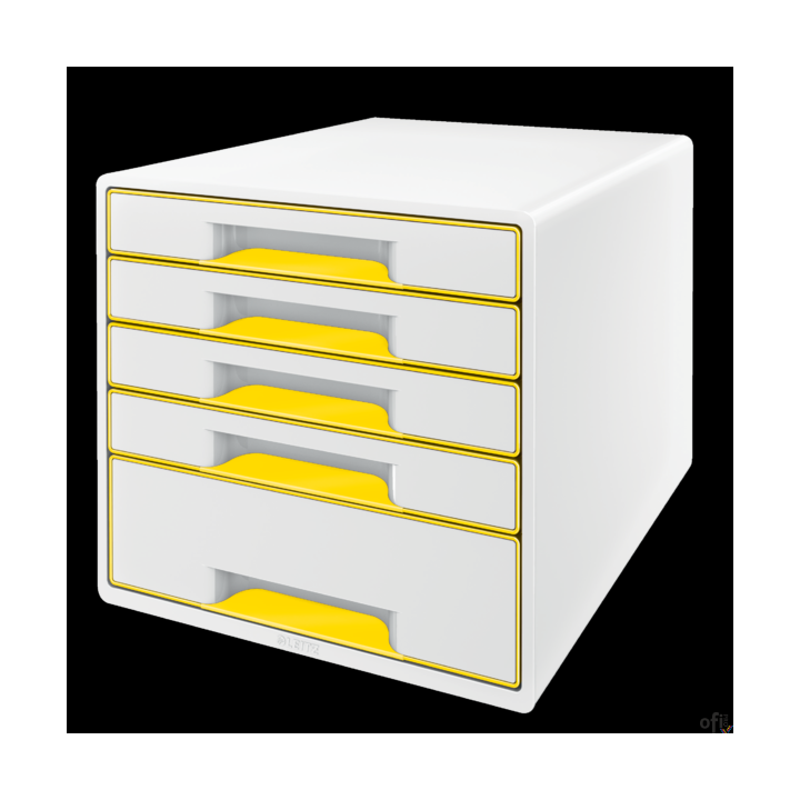 Pojemnik z 5 szufladami Leitz WOW, biały/żółty 52142016