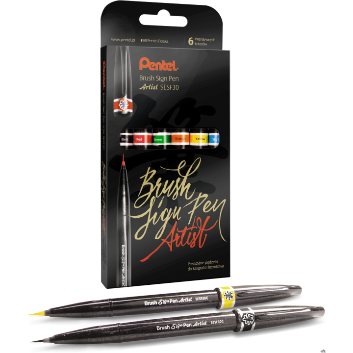 Zestaw precyzyjnych pędzelków do kaligrafii i liternictwa  SESF30C-ST6ABCDFGSPL PENTEL