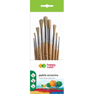 Zestaw pędzli szkolnych szczecina, okrągłe, 9 szt, Happy Color HA 3240 1022-01 PB9
