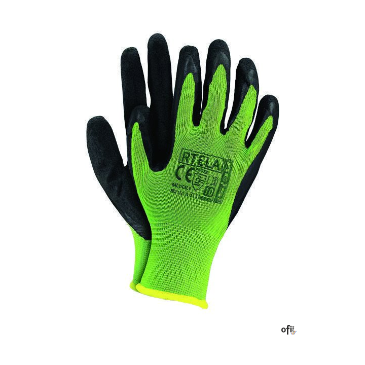 Rękawice powlekane limonkowo-czarne rozmiar 9 RTELA