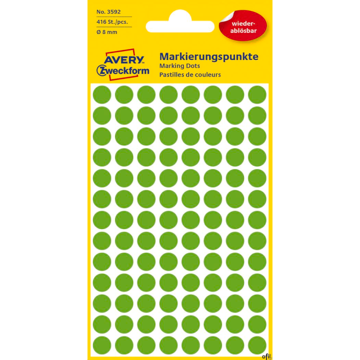 Kółka do zaznaczania zielone 3592 Q8 4 ark. Usuwalne, Avery Zweckform