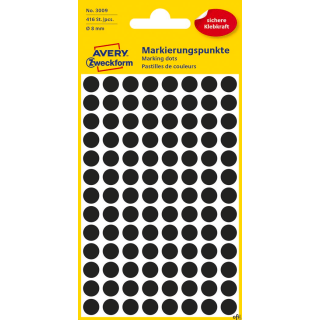 Kółka do zaznaczania 3009 Q8 mm 4 ark. czarne Trwałe, Avery Zweckform