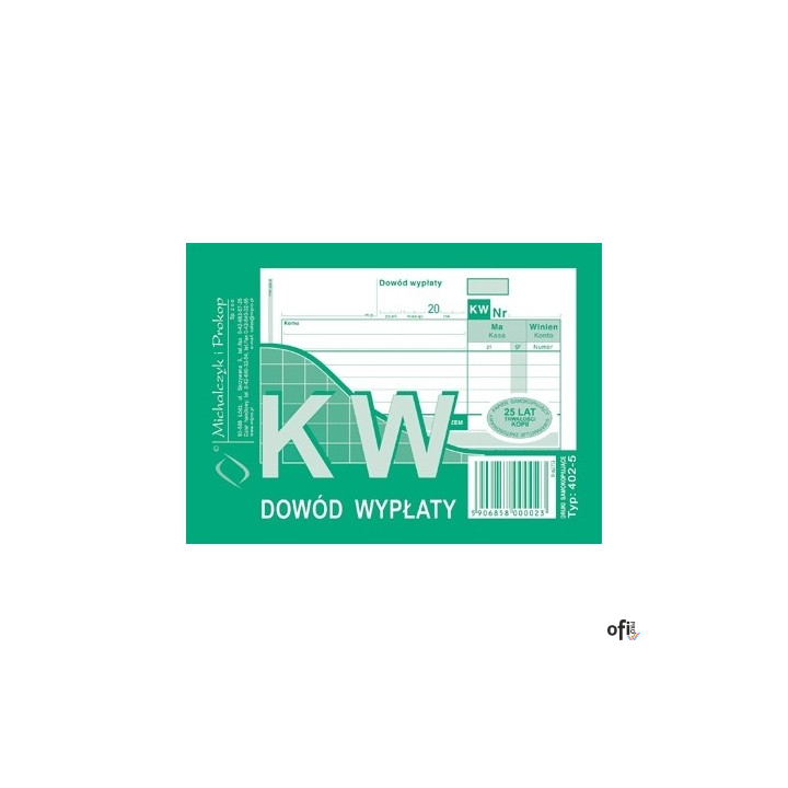 402-5 KW Dowód Wypłaty, A6 80 kartek, MICHALCZYK&PROKOP