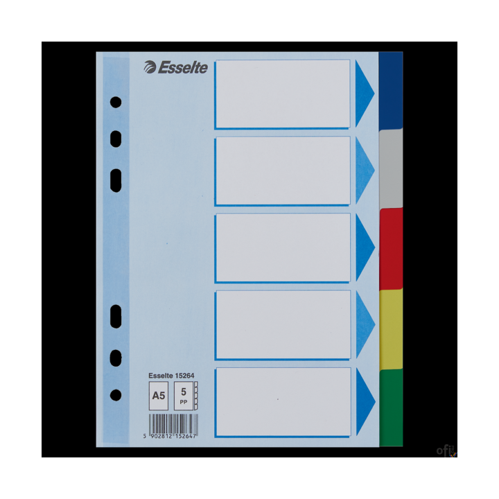 Przekładki plastikowe z PP A5 ESSELTE 5 kart 15264