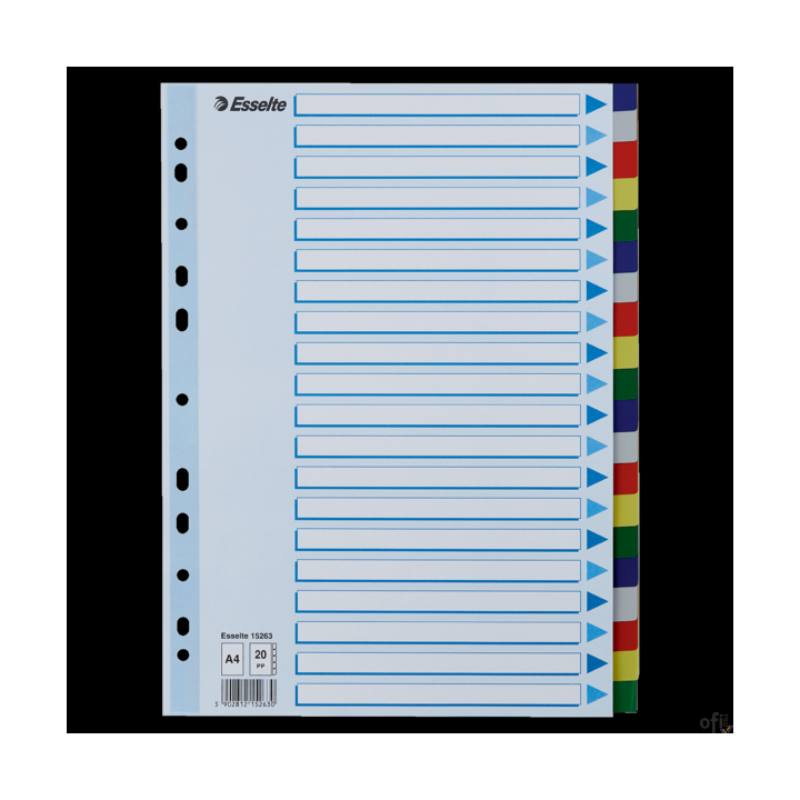 Przekładki plastikowe z PP A4 ESSELTE 20 kart 15263