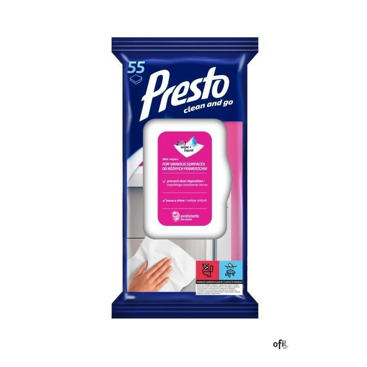 PRESTO Ściereczki nawil. do różnych powierzchni 55 szt.  28772