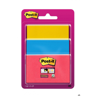 Bloczek samoprzylepny POST-IT_ Super Sticky (3432SS3-BYP-EU), 47,6x47,6mm, 3x45 kart., zawieszka, mix kolorów